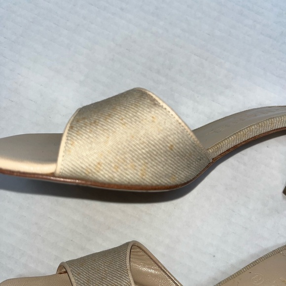 Chanel slide boho classic retro sandals heels Wheat color fabric silver logo 6.5 - Picture 6 of 15